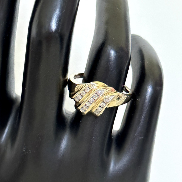 14K Yellow Gold Natural Diamonds Triple Row Wave Ladies Band Ring Size 10 - Picture 15 of 16